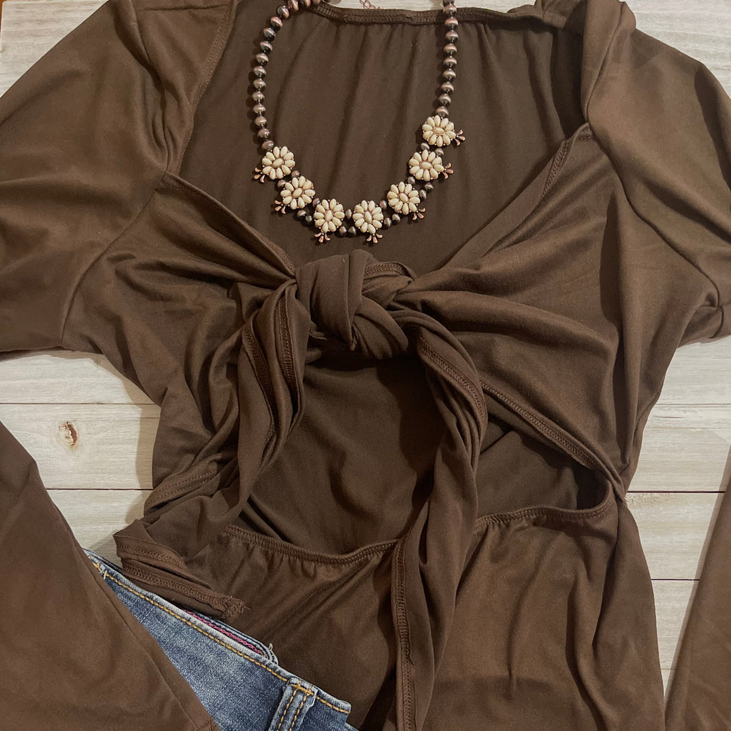 Brown tie front body suit Plus